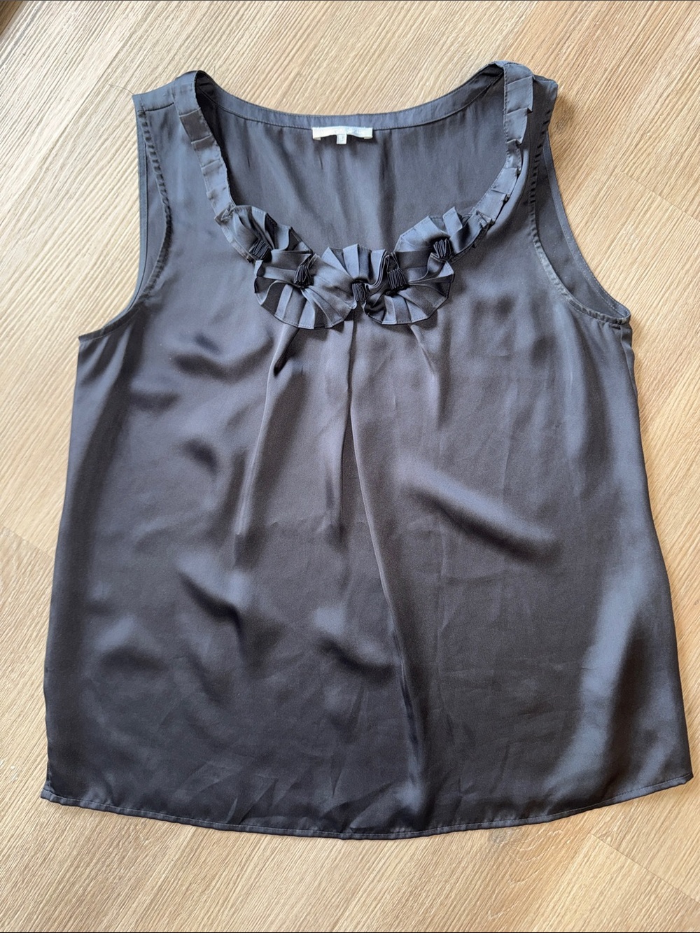 VIOLET & CLAIRE Ruffle Trim Satin Style Slip Sleeveless Tank Top Blouse Shirt